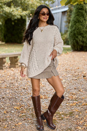 Ashten Beige Chenille Cable Knit Oversized Sweater SALE