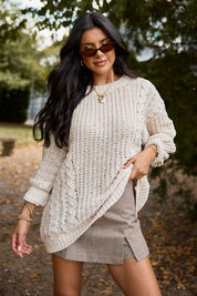 Ashten Beige Chenille Cable Knit Oversized Sweater SALE