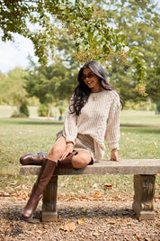 Ashten Beige Chenille Cable Knit Oversized Sweater SALE