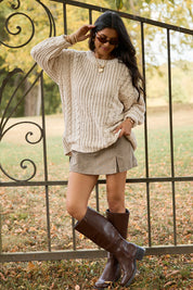 Ashten Beige Chenille Cable Knit Oversized Sweater SALE