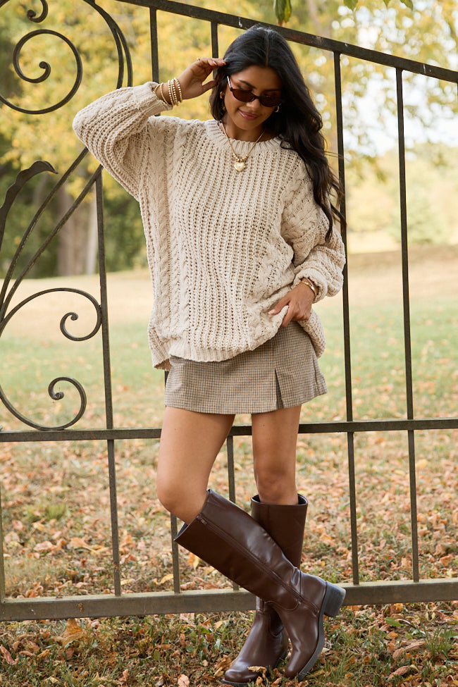 Ashten Beige Chenille Cable Knit Oversized Sweater SALE