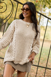 Ashten Beige Chenille Cable Knit Oversized Sweater SALE