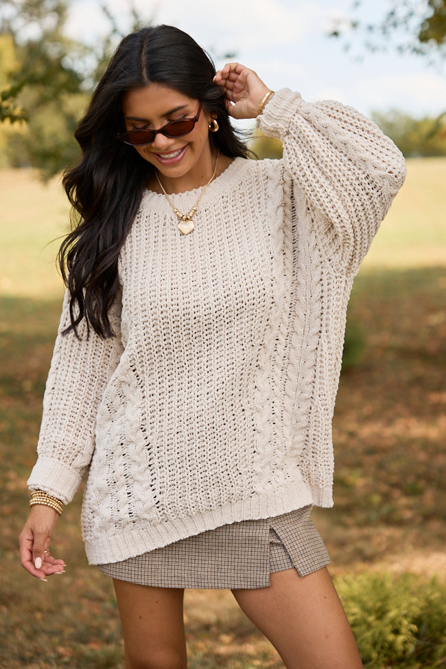 Ashten Beige Chenille Cable Knit Oversized Sweater SALE