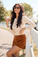 Autumn Muse Polka Dot Button-Up Cardigan Sweater Cream/Brown