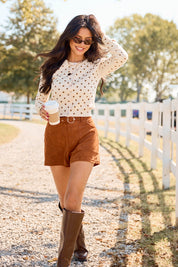 Autumn Muse Polka Dot Button-Up Cardigan Sweater Cream/Brown