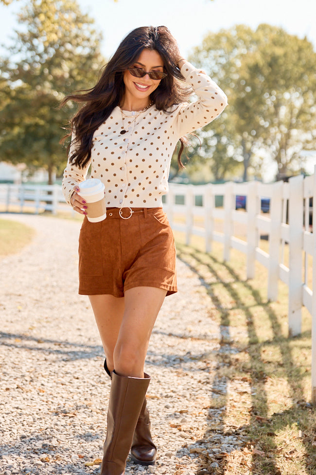 Autumn Muse Polka Dot Button-Up Cardigan Sweater Cream/Brown