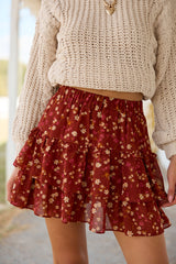 A Little Romance Wine Floral Tiered Skirt
