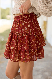 A Little Romance Wine Floral Tiered Skirt