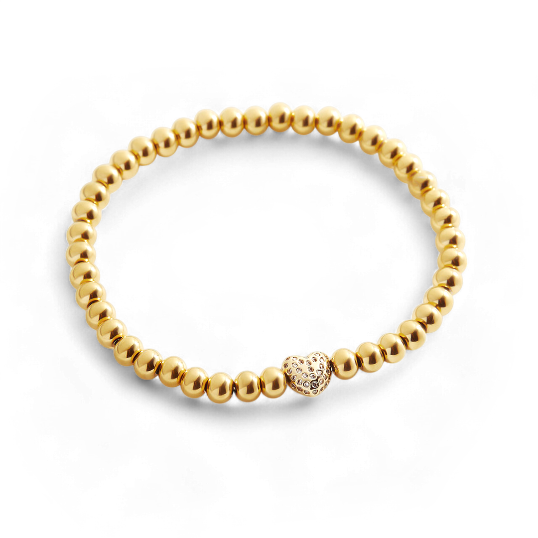 Pave Heart Gold Beaded Bracelet