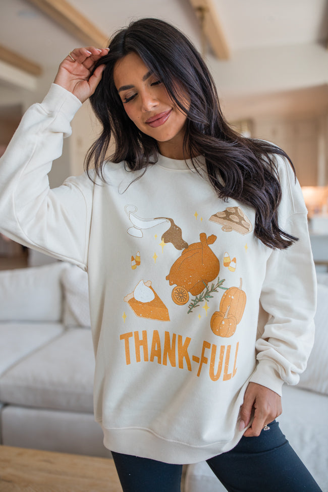 Thankful Cream Oversized Graphic Sweatshirt