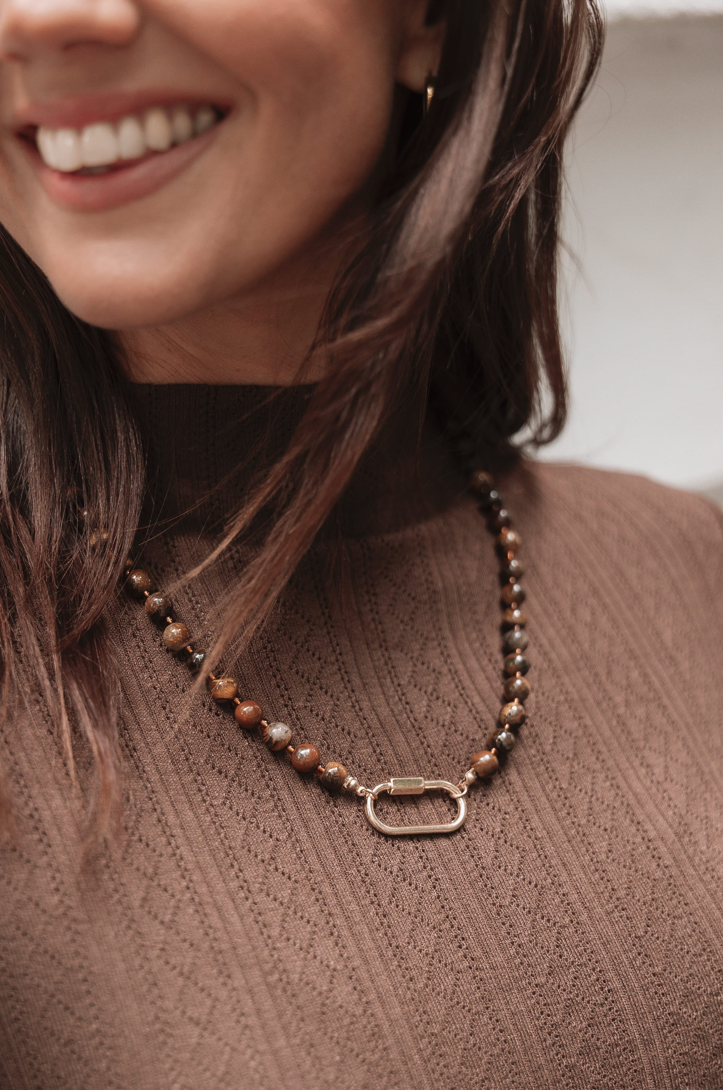 Ashtyn Beaded Gold Clasp Necklace - Brown