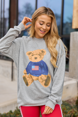 Vintage Teddy Bear Flag Light Grey Oversized Graphic Sweatshirt