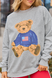 Vintage Teddy Bear Flag Light Grey Oversized Graphic Sweatshirt