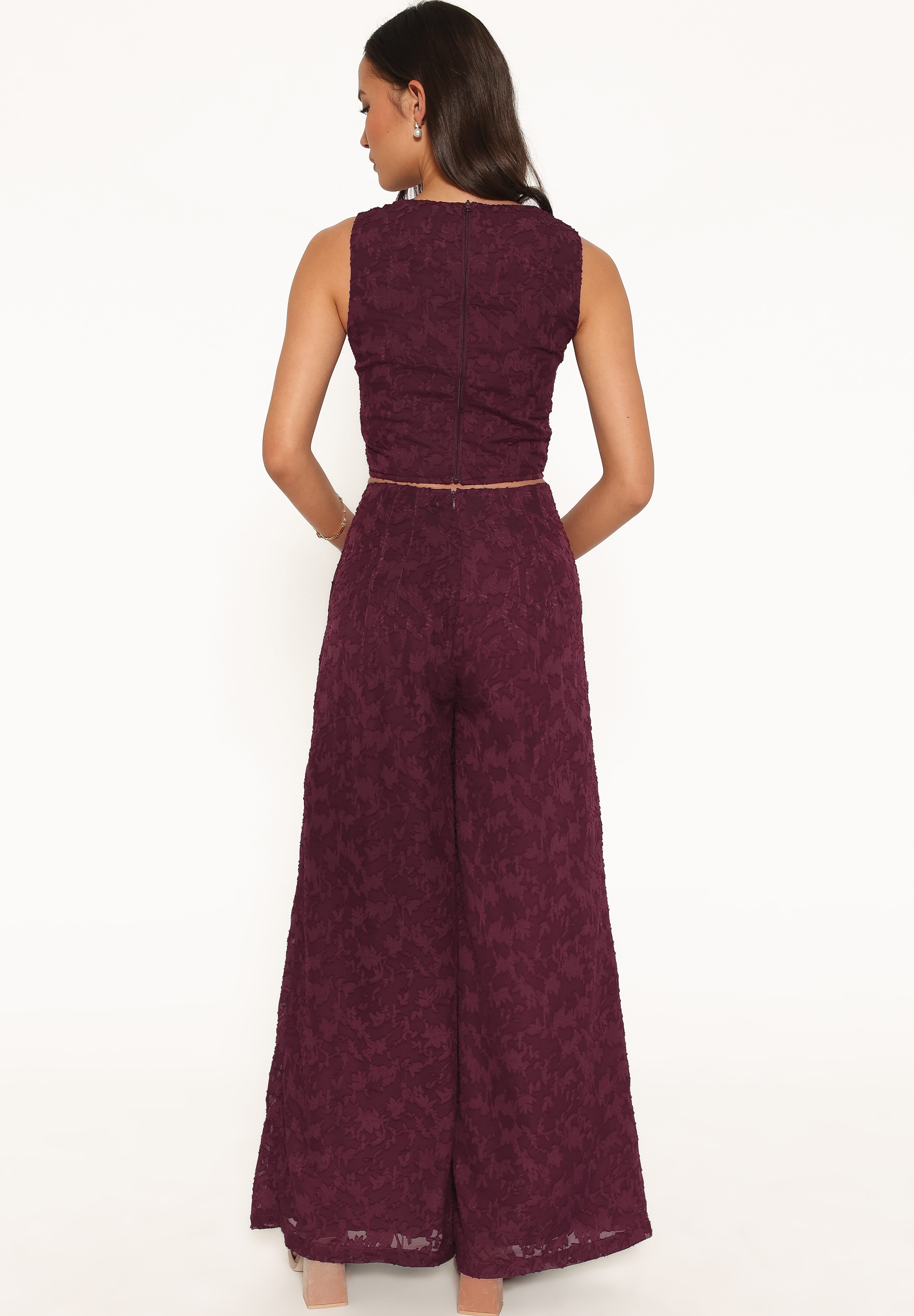 Ada Wide Leg Pants - Plum Burnout