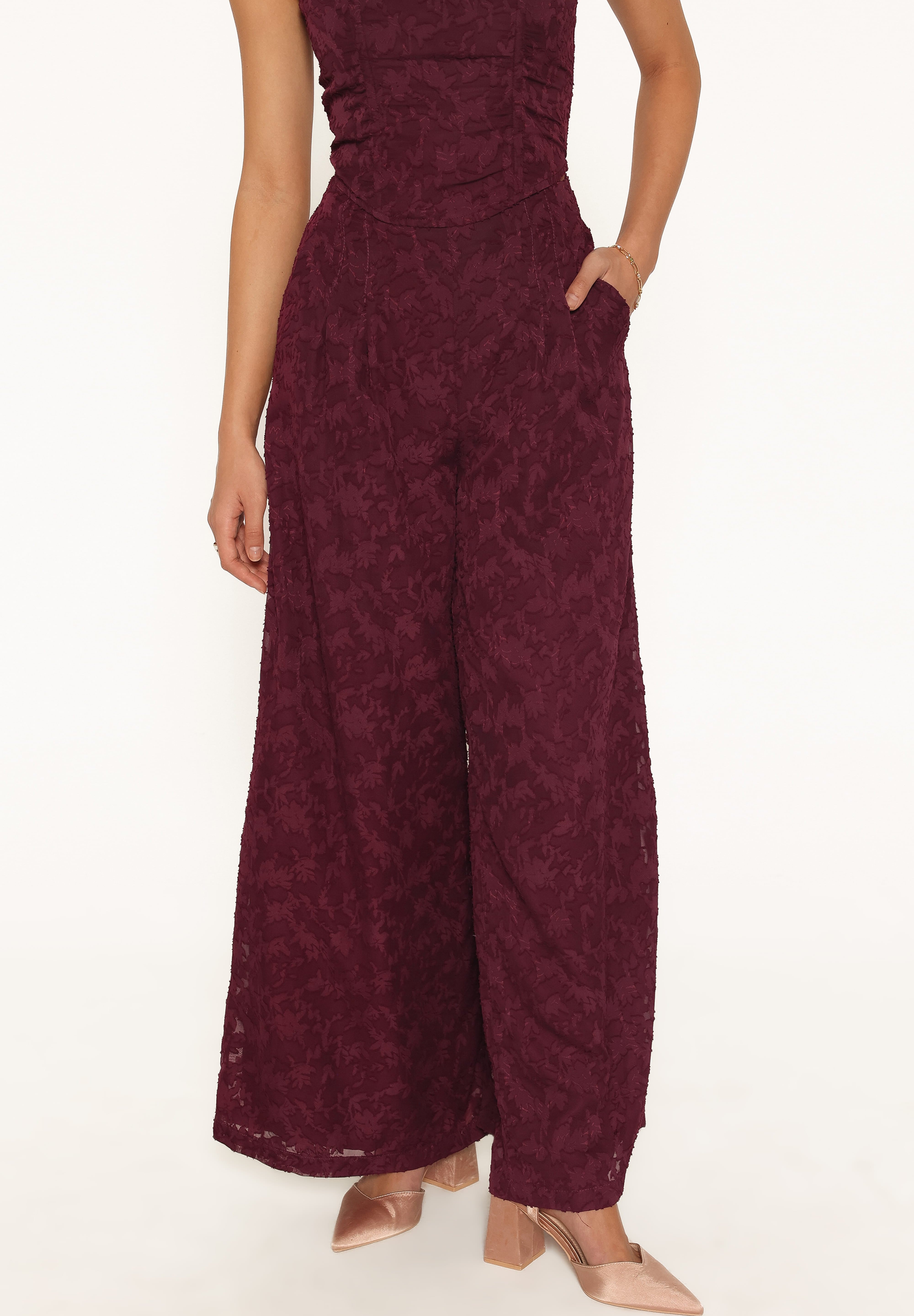Ada Wide Leg Pants - Plum Burnout