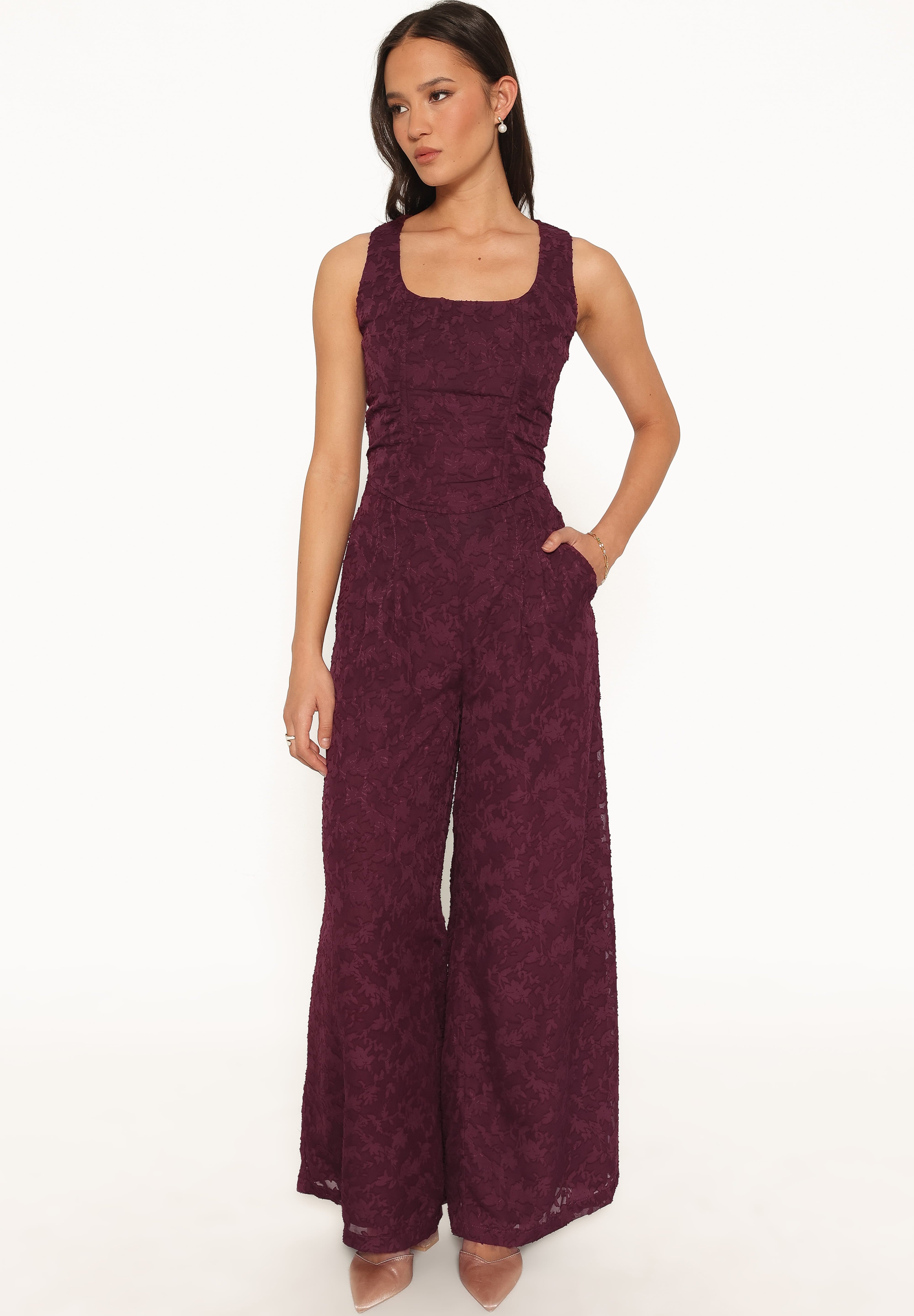 Ada Wide Leg Pants - Plum Burnout