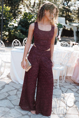 Ada Wide Leg Pants - Plum Burnout