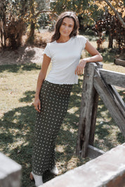 Bloise Maxi Skirt - Olive Green Polka Dot