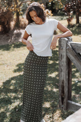Bloise Maxi Skirt - Olive Green Polka Dot