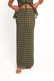 Bloise Maxi Skirt - Olive Green Polka Dot
