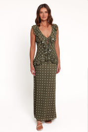 Bloise Maxi Skirt - Olive Green Polka Dot