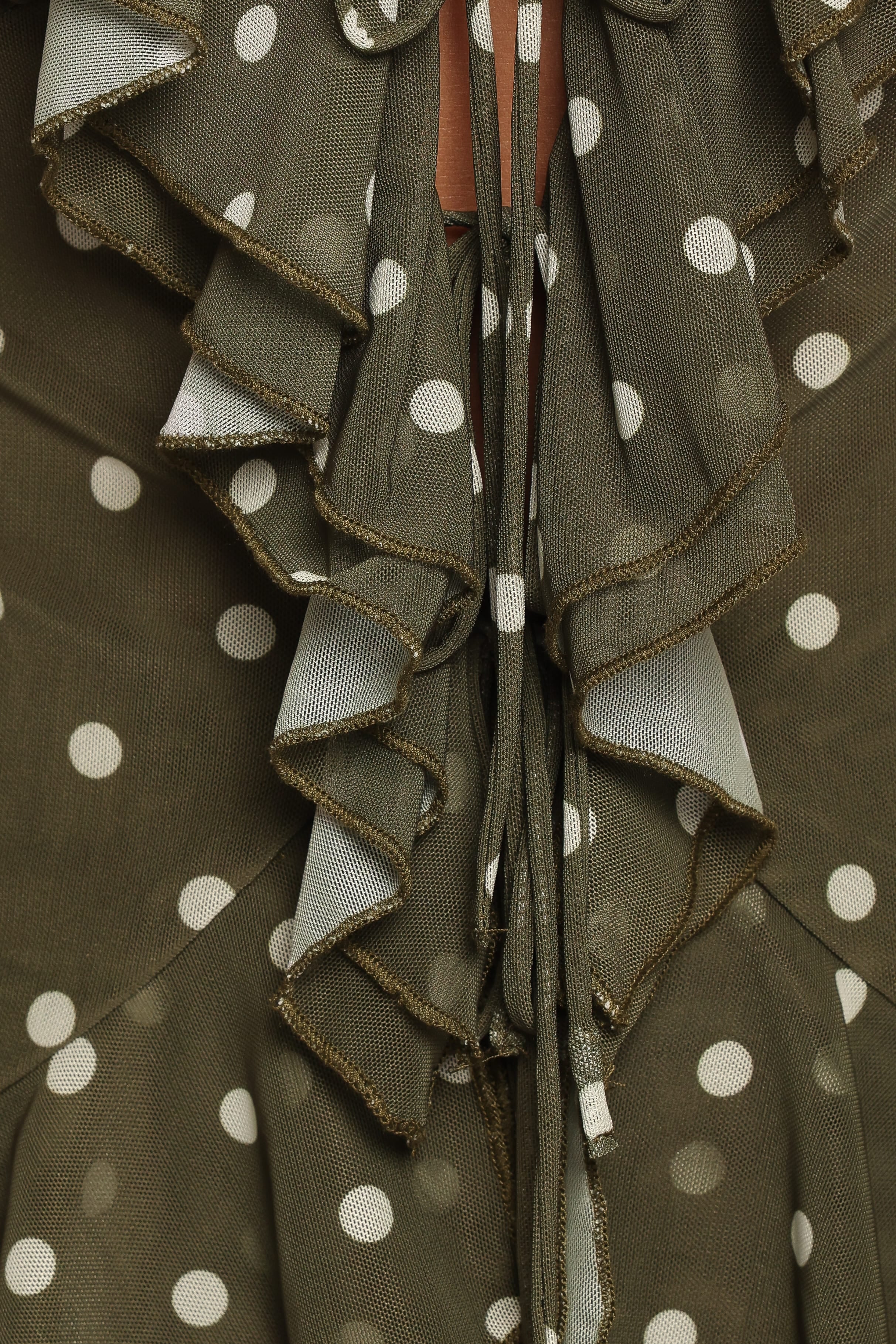Bloise Maxi Skirt - Olive Green Polka Dot