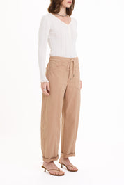 Daze Villa Drawstring Barrel Pants - Latte Twill