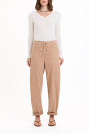 Daze Villa Drawstring Barrel Pants - Latte Twill