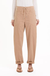 Daze Villa Drawstring Barrel Pants - Latte Twill