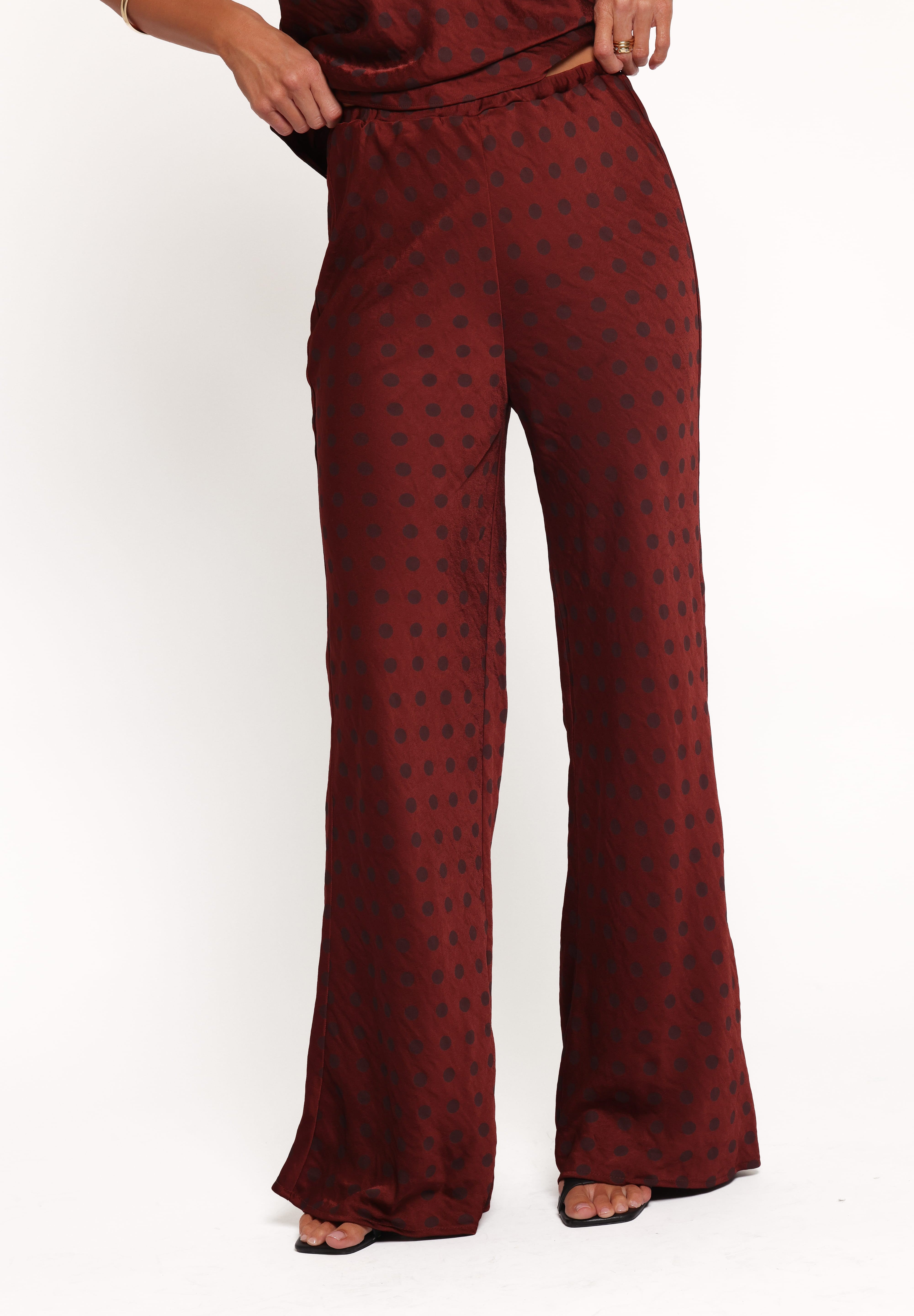Mandie Pants - Brown/Maroon Dot