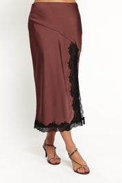 Theoni Slit Front Lace Trim Skirt - Brown