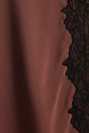 Theoni Slit Front Lace Trim Skirt - Brown