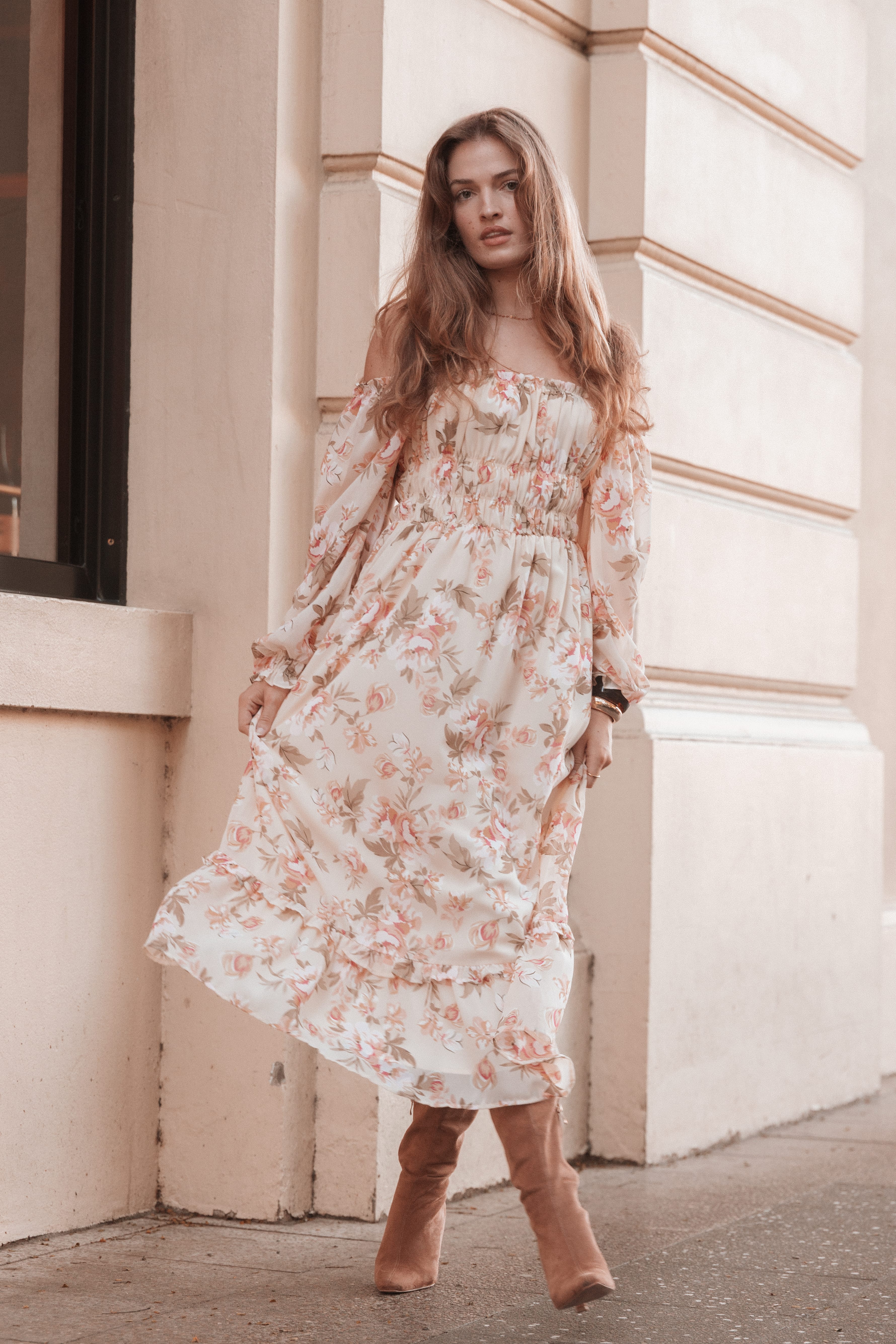 Aine Midi Dress - Cream Floral