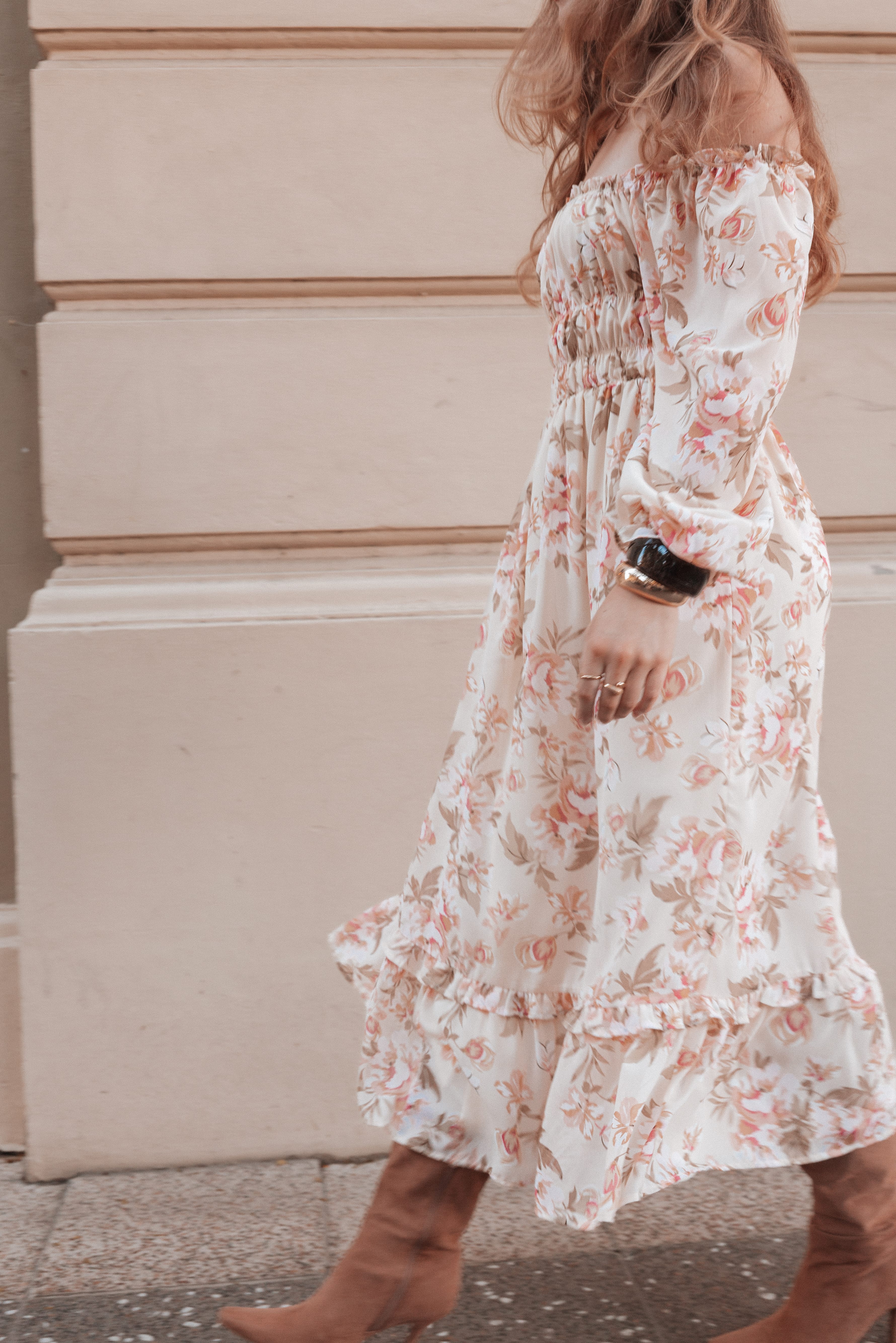 Aine Midi Dress - Cream Floral