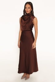 Anabelle Halter Neck Lace Maxi Dress - Chocolate Brown
