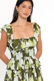 Belle Maxi Dress - Green Floral