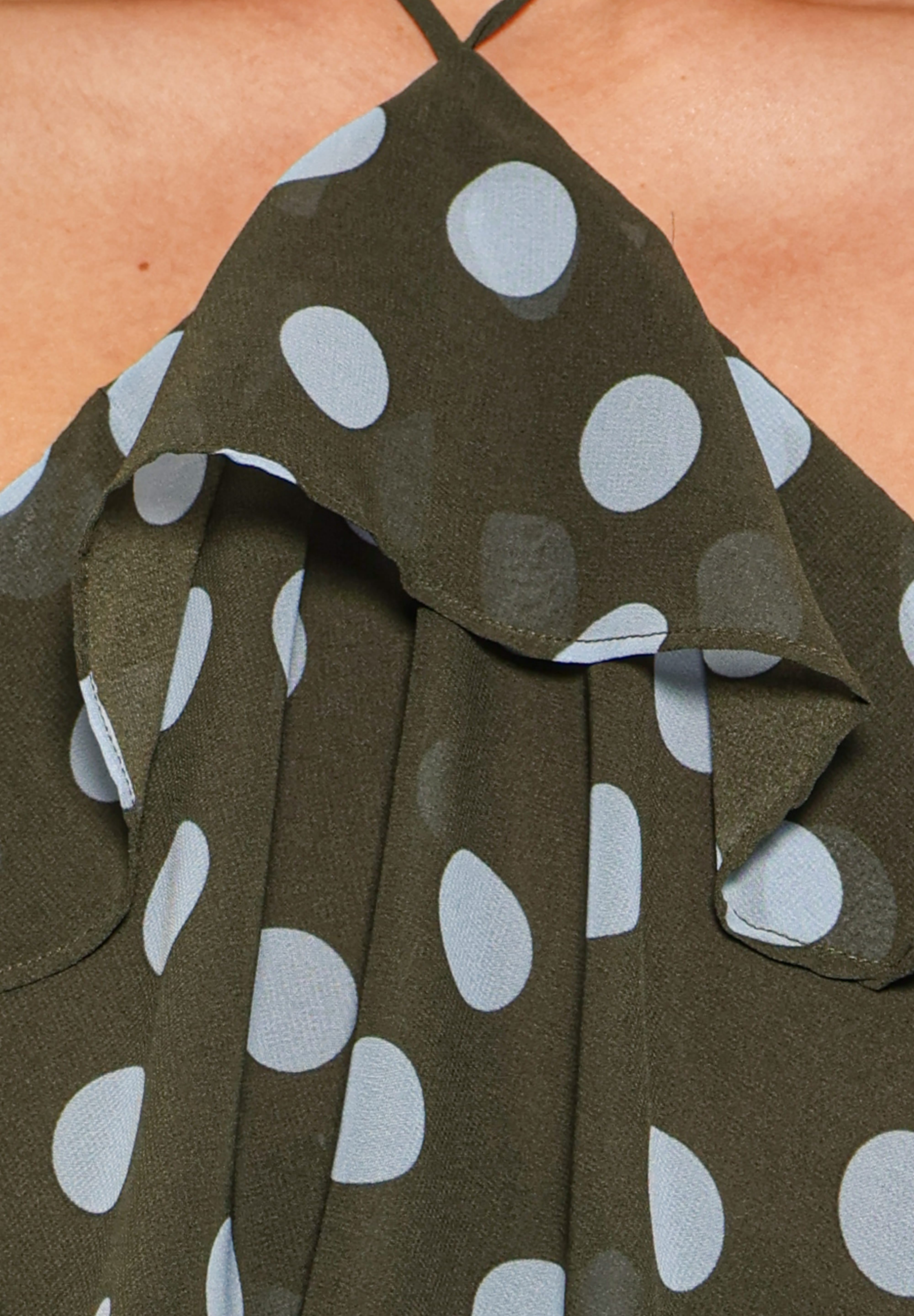 Chasity Halterneck Maxi Dress - Olive Polka Dot