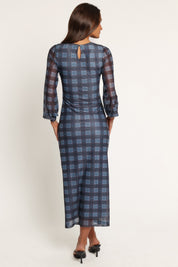 Clemens Mesh Maxi Dress - Blue Plaid