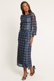 Clemens Mesh Maxi Dress - Blue Plaid