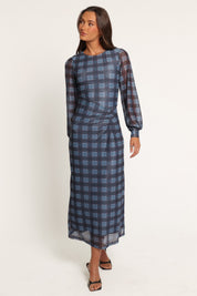 Clemens Mesh Maxi Dress - Blue Plaid