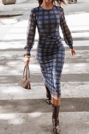 Clemens Mesh Maxi Dress - Blue Plaid