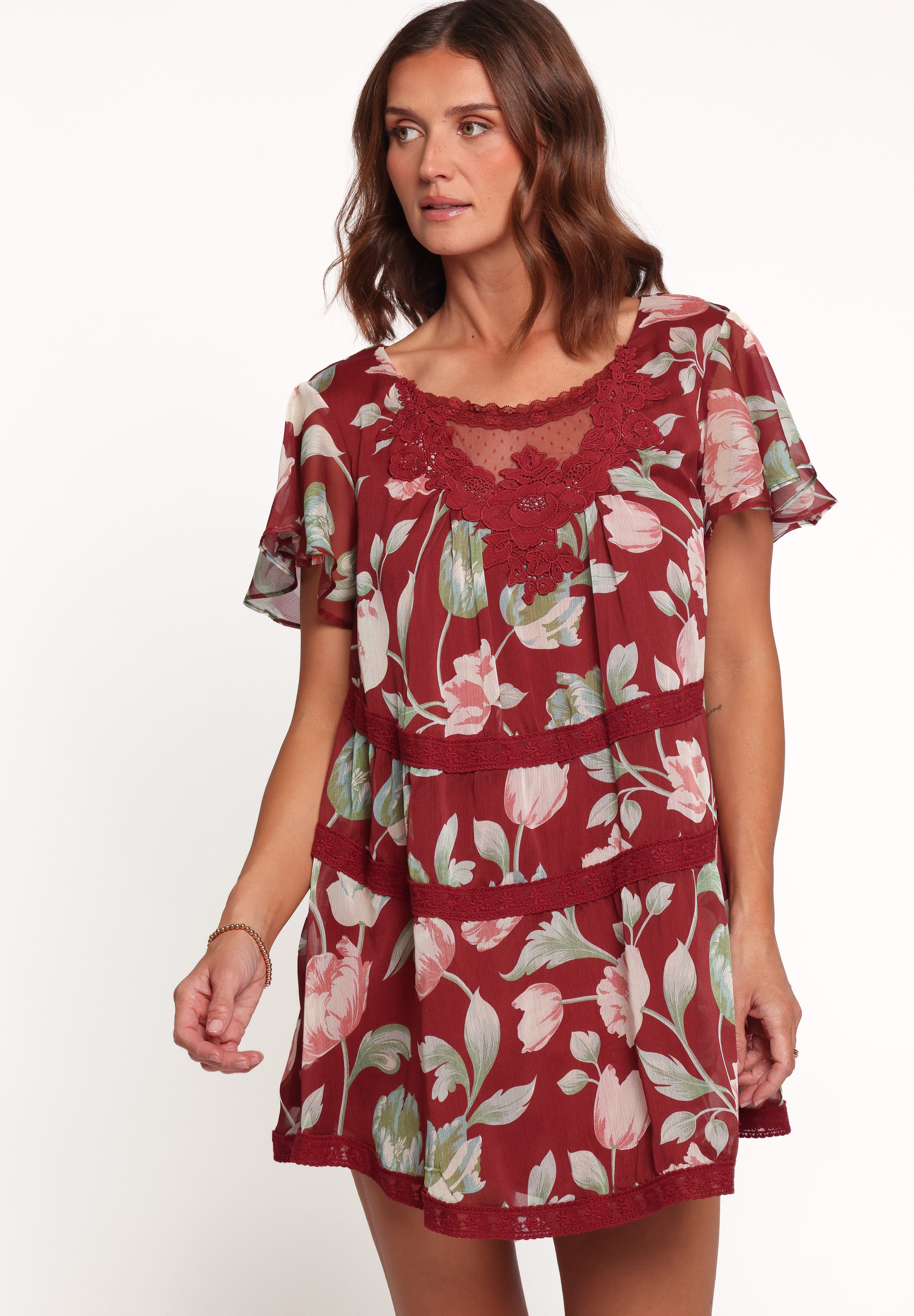 Java Mini Dress - Red Tulip Floral