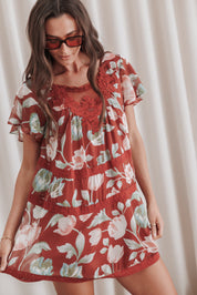 Java Mini Dress - Red Tulip Floral