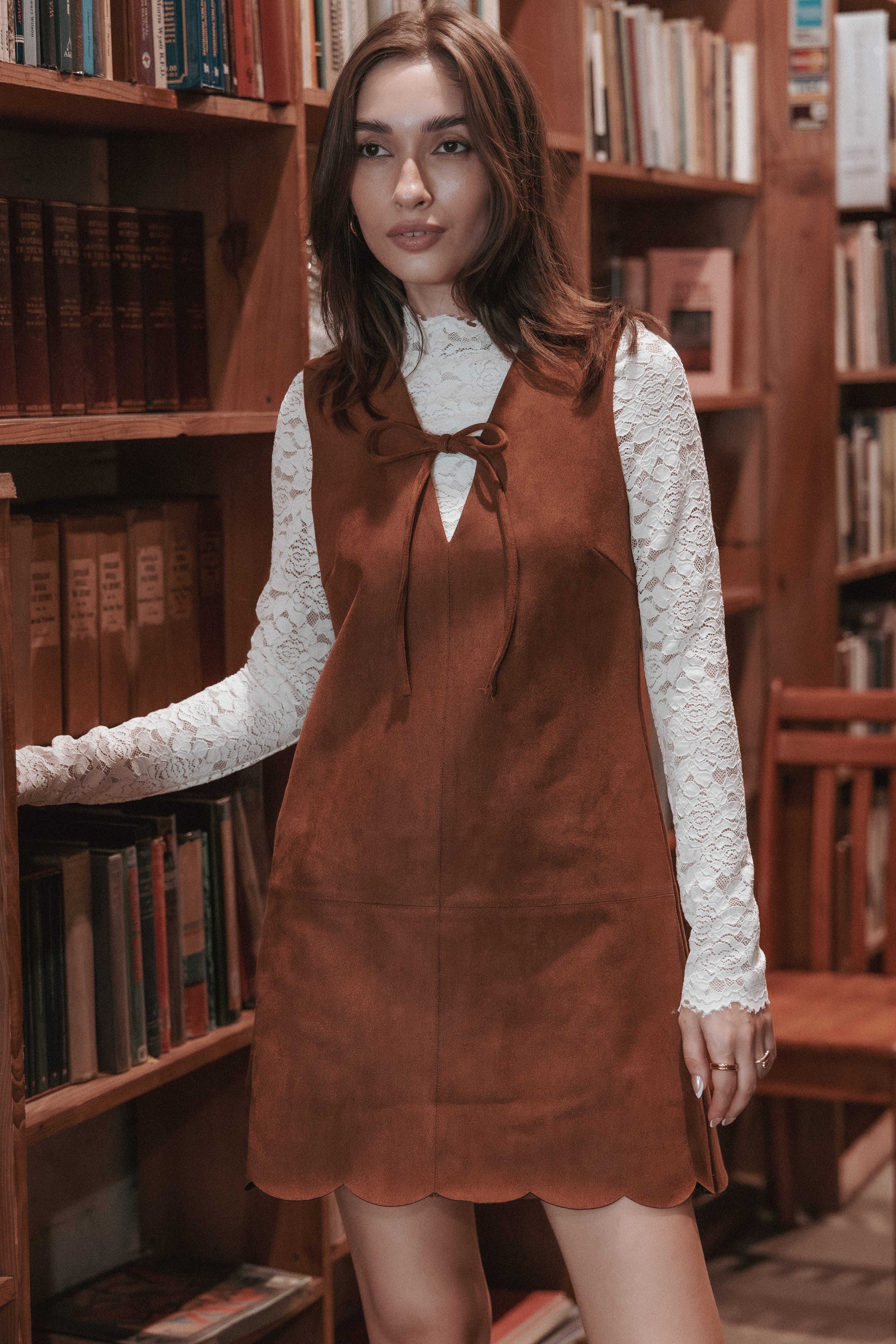 Jonty Scallop Hem Mini Dress - Copper Tan