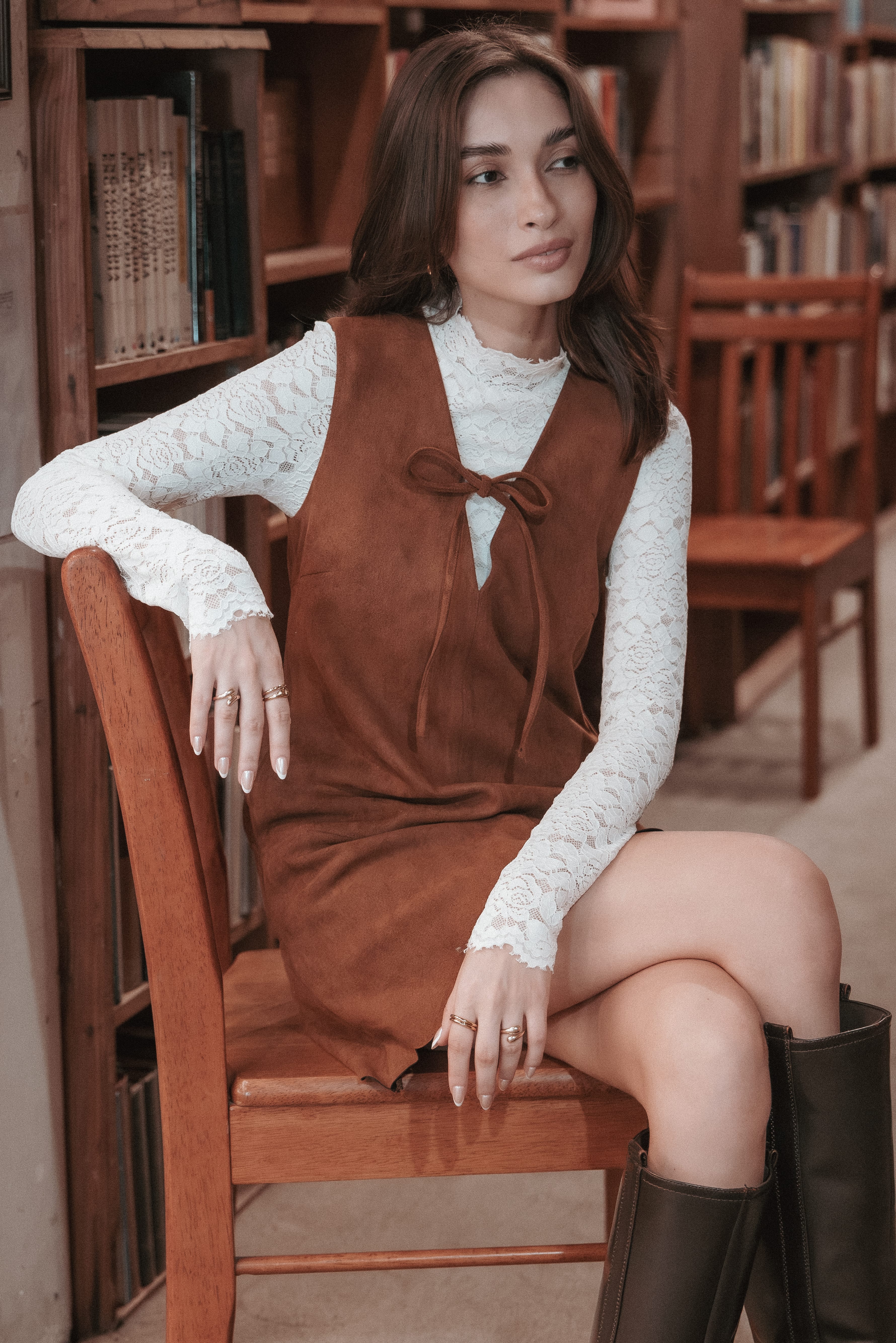 Jonty Scallop Hem Mini Dress - Copper Tan