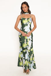 Kinara Maxi Dress - Olive Floral
