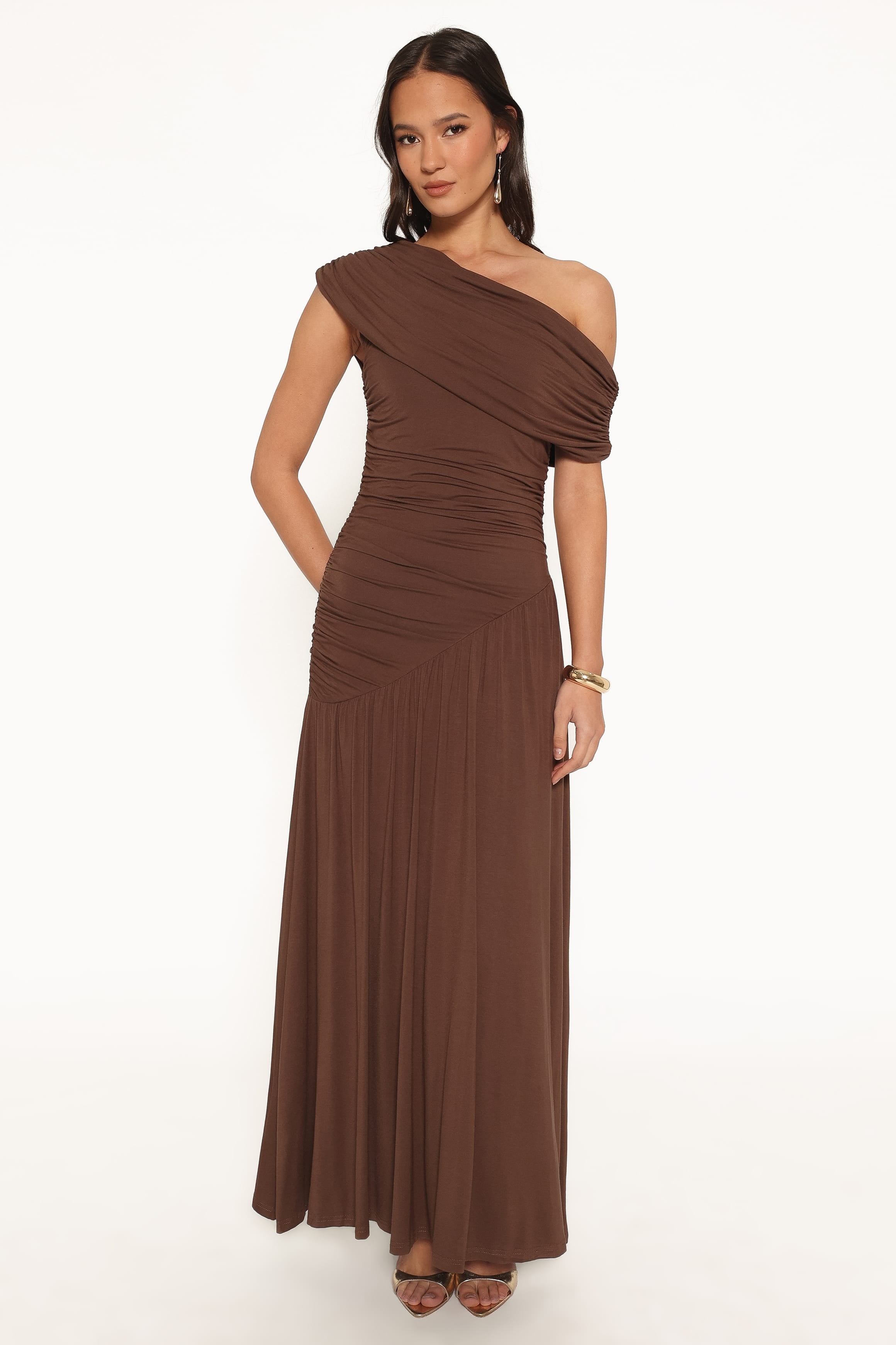 Sharmay Off Shoulder Maxi Dress - Brown