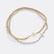 Gold Beaded Cross Stretch Bracelet