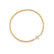 Gold Beaded Cross Stretch Bracelet