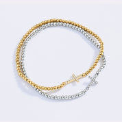 Gold Beaded Cross Stretch Bracelet
